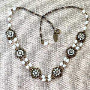 VTG Liz Palacios Genuine Pearl & Clear Austrian Crystal Necklace